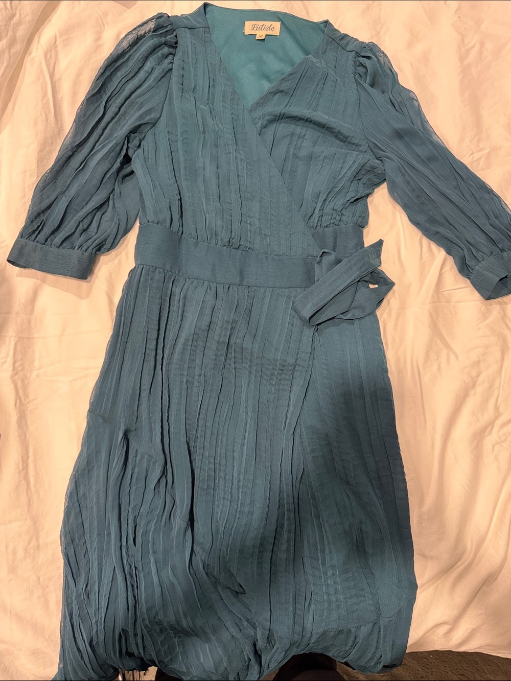 Listicle Teal-Blue Wrap Midi Dress